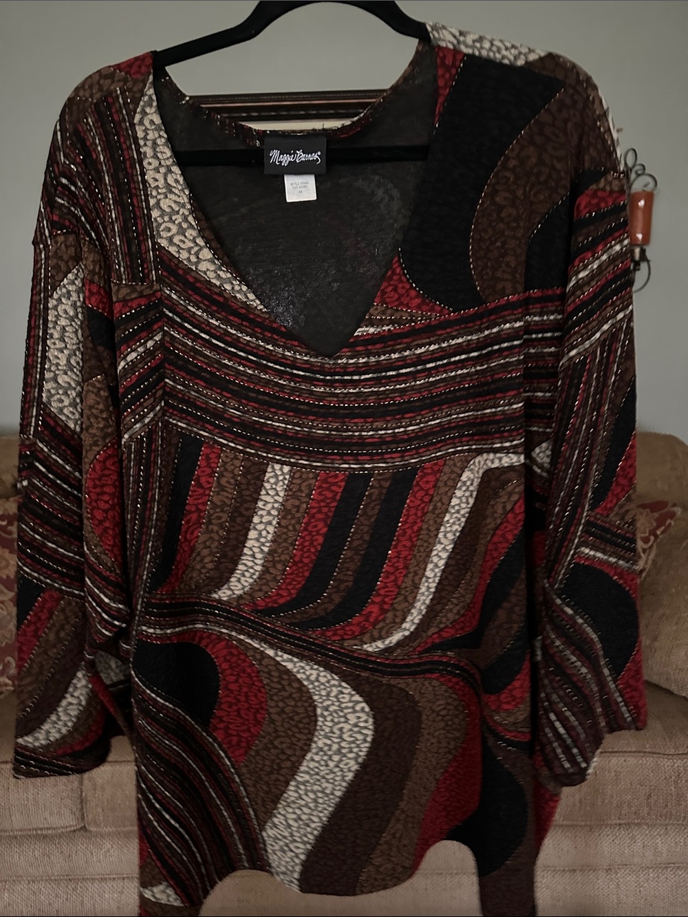Maggy London Multicolor Retro Wave V-Neck Blouse